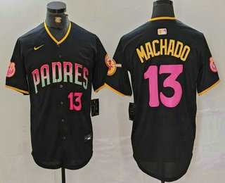 Mens San Diego Padres #13 Manny Machado Number Black 20th Anniversary Cool Base Stitched Jersey